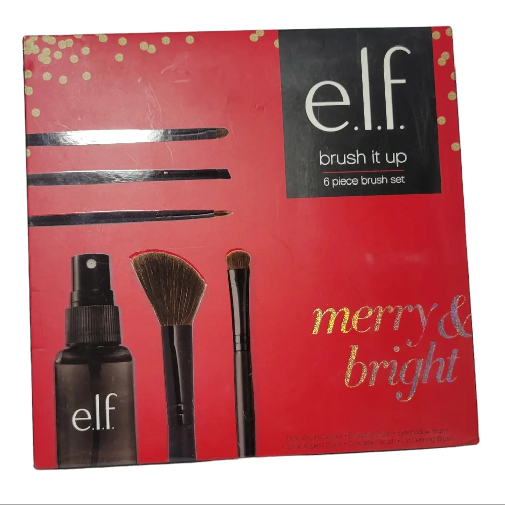 NWOT E.L.F. 5 Piece Brush Set with Brush Cleaner Merry & Bright